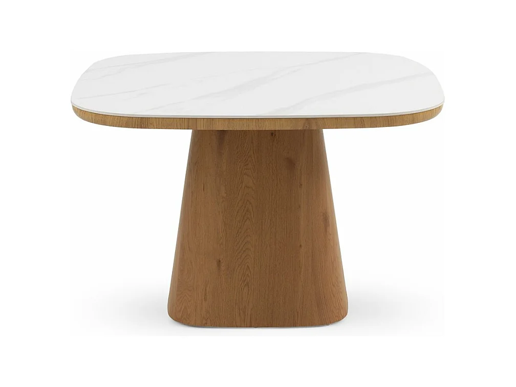 Table de salle à manger en chêne plaqué et plateau en céramique blanc
