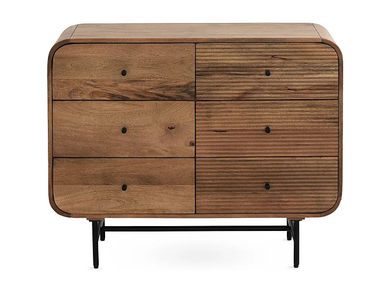 Cómoda con contornos curvos de madera maciza de mango con 6 cajones