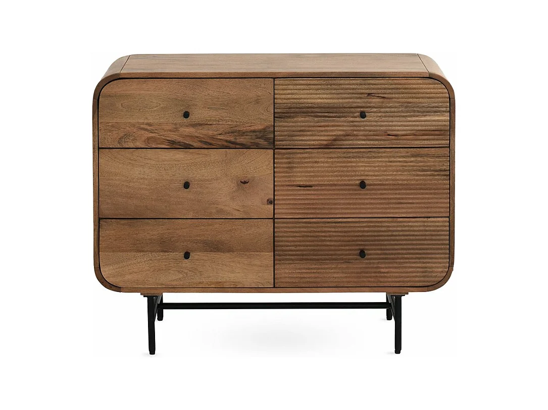 Commode en bois de manguier massif à 6 tiroirs aux contours incurvés