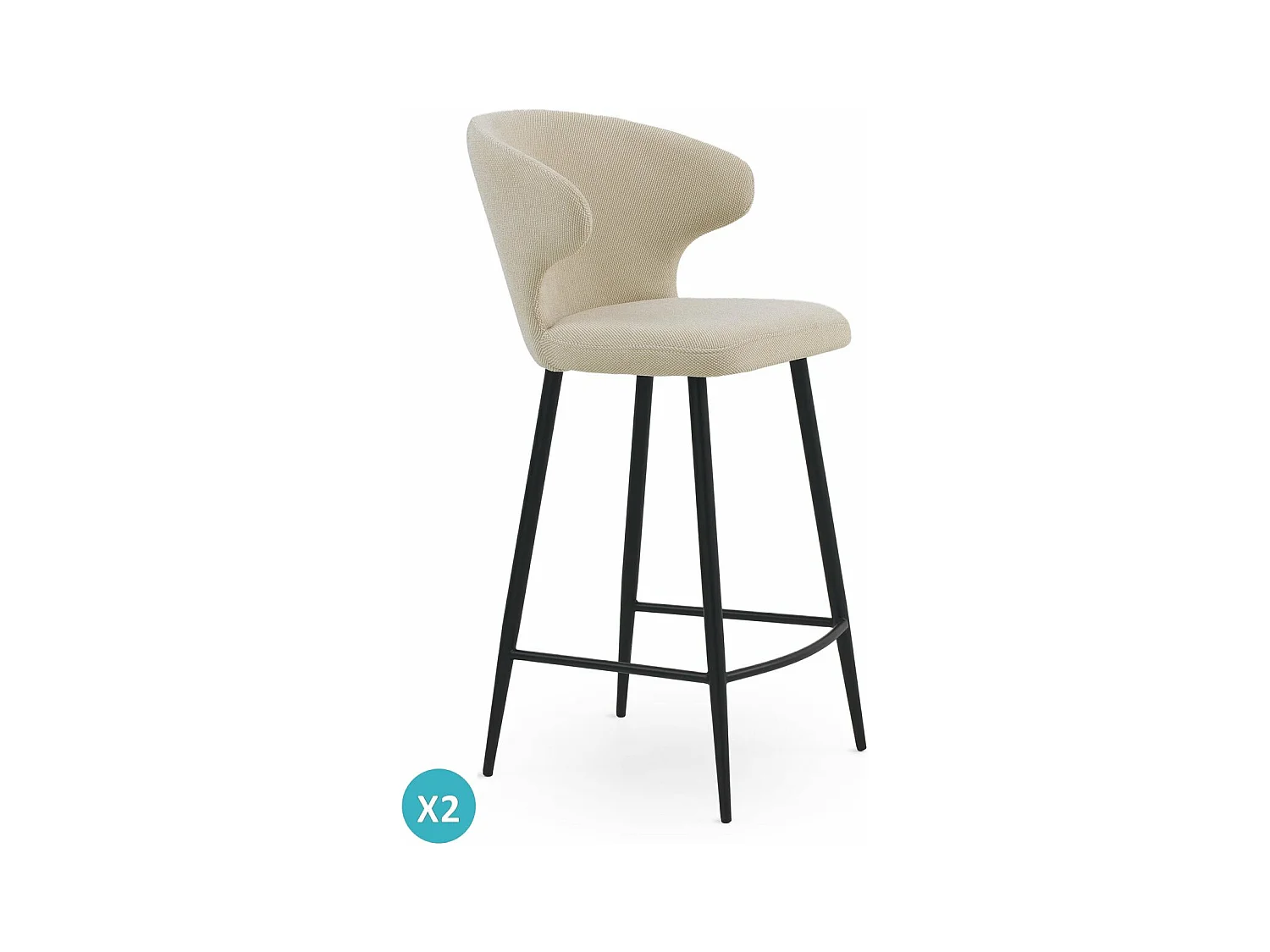 Lot de 2 tabourets rembourrés de couleur beige