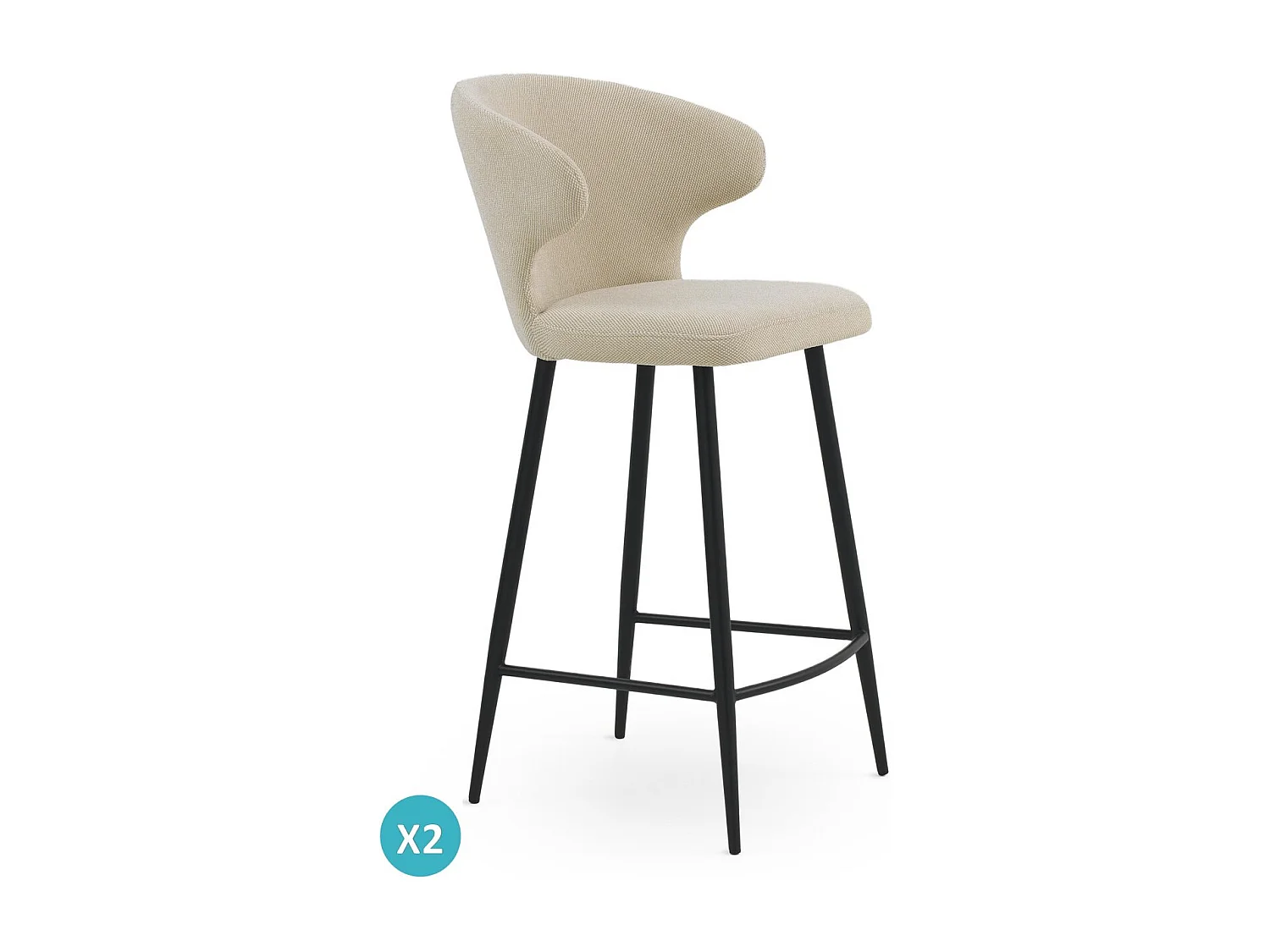 Lot de 2 tabourets rembourrés couleur beige avec pieds métalliques noirs