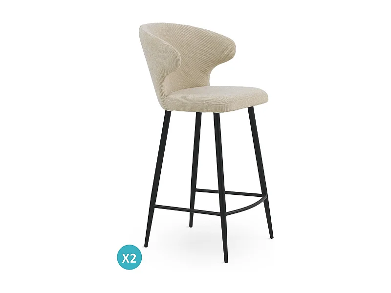 Lot de 2 tabourets rembourrés couleur beige avec pieds métalliques noirs