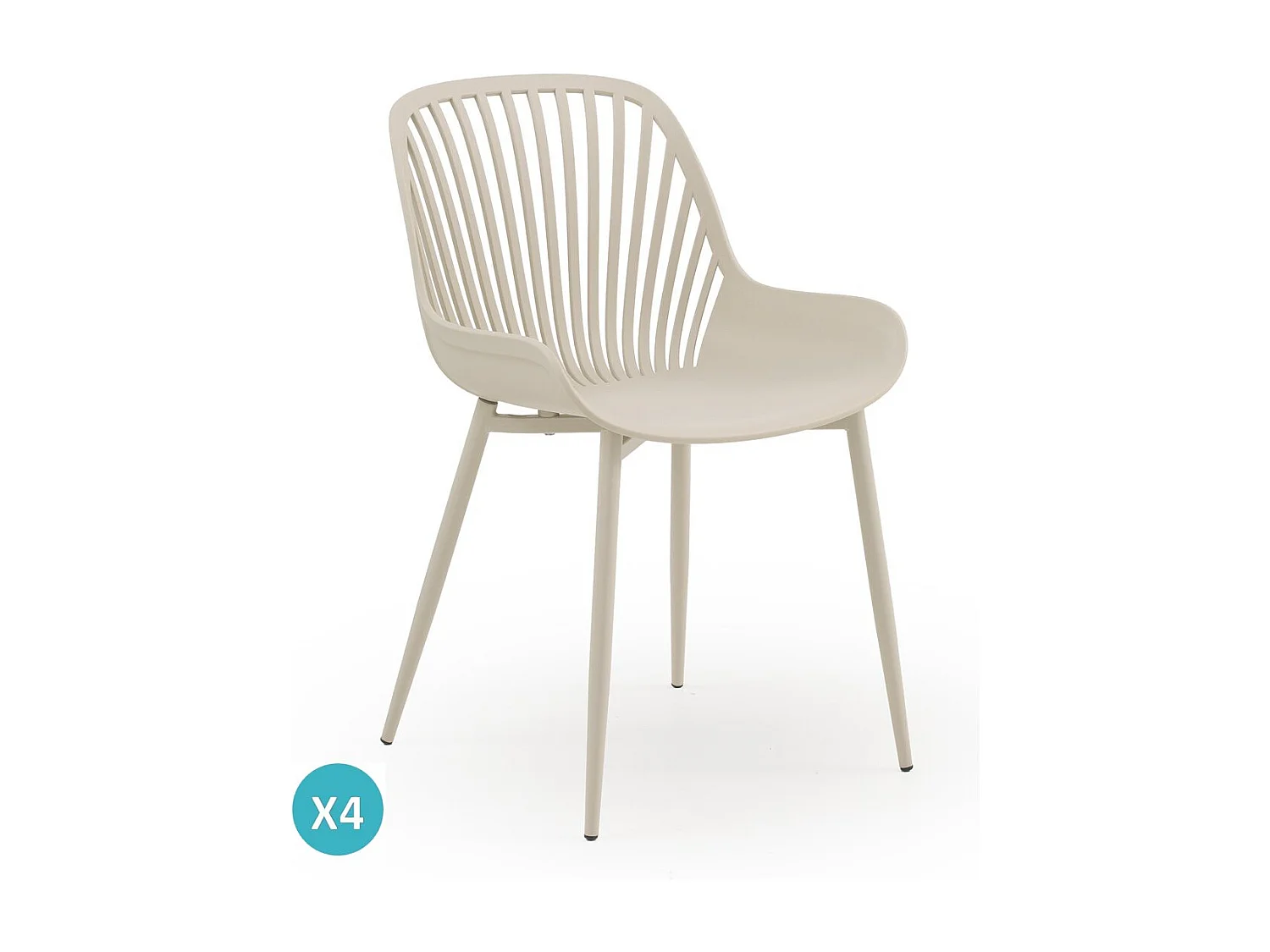 Lot de 4 chaises en polypropylène couleur crème avec pieds métalliques
