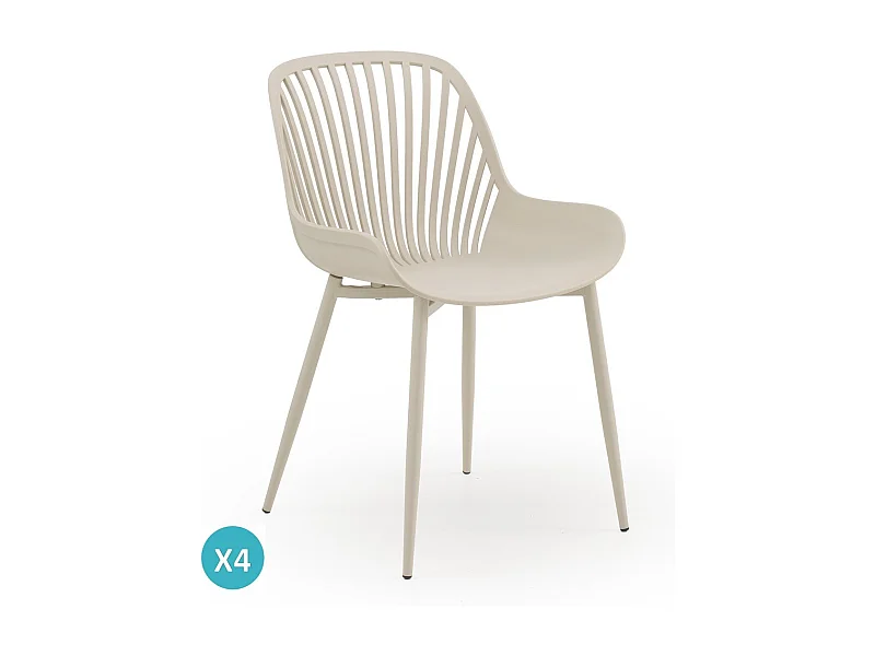 Lot de 4 chaises en polypropylène couleur crème avec pieds métalliques