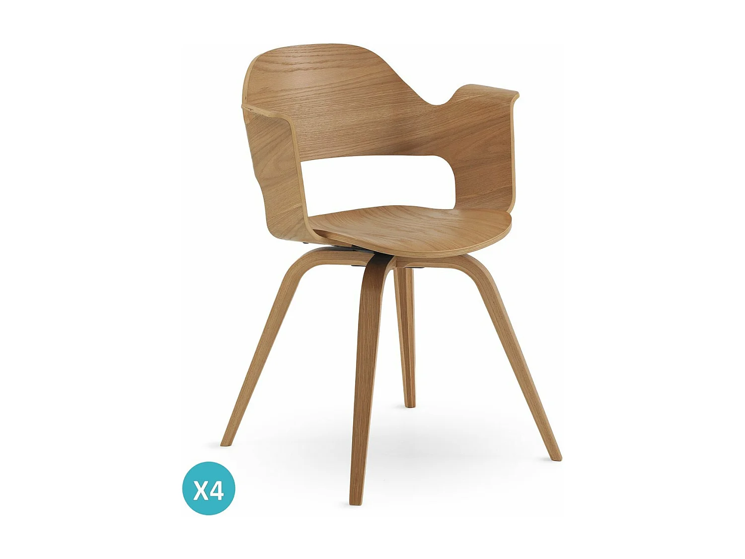 Lot de 4 fauteuils en contreplaqué de chêne