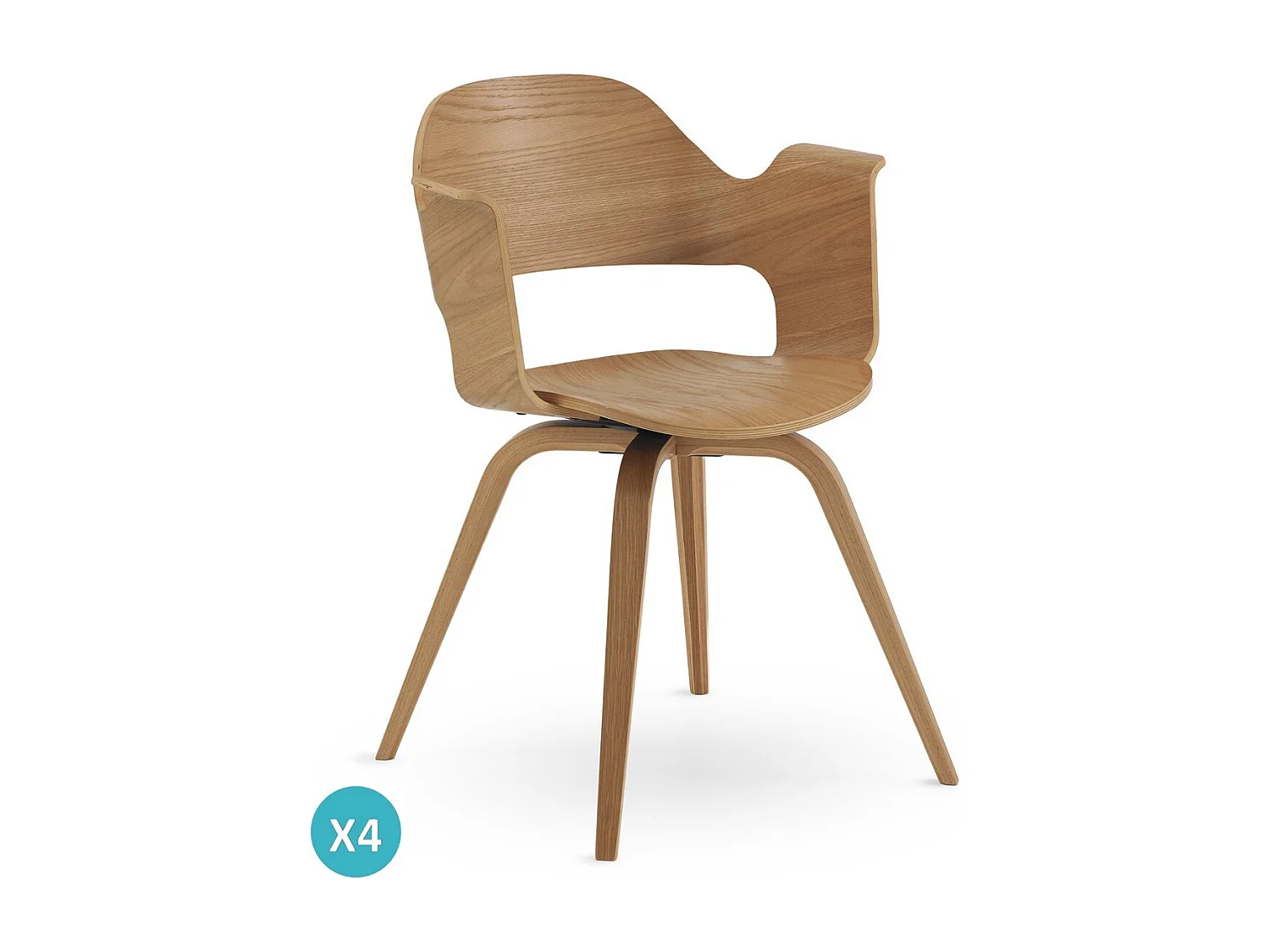 Lot de 4 fauteuils en contreplaqué de chêne