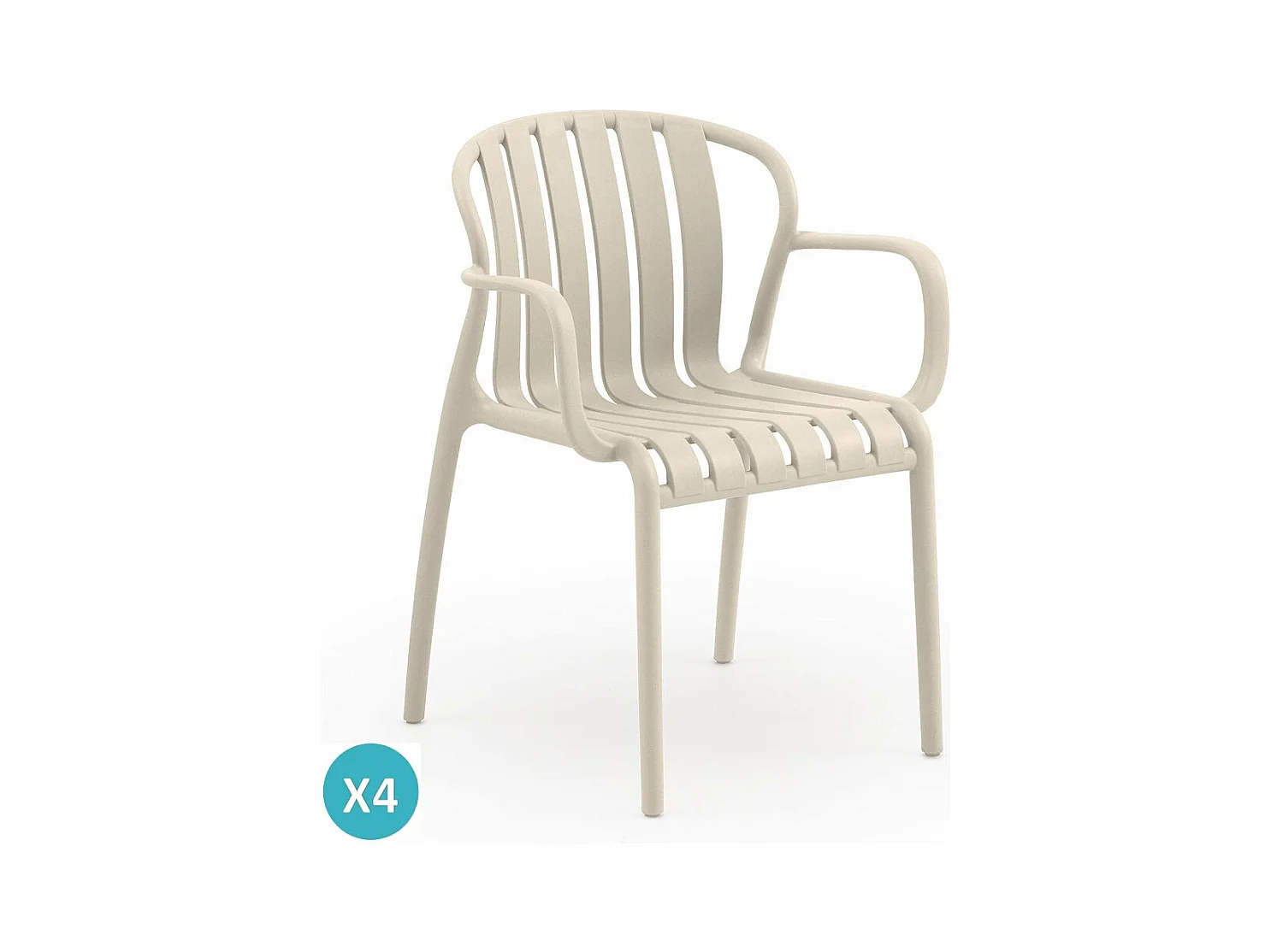 Lot de 4 fauteuils en polypropylène couleur crème
