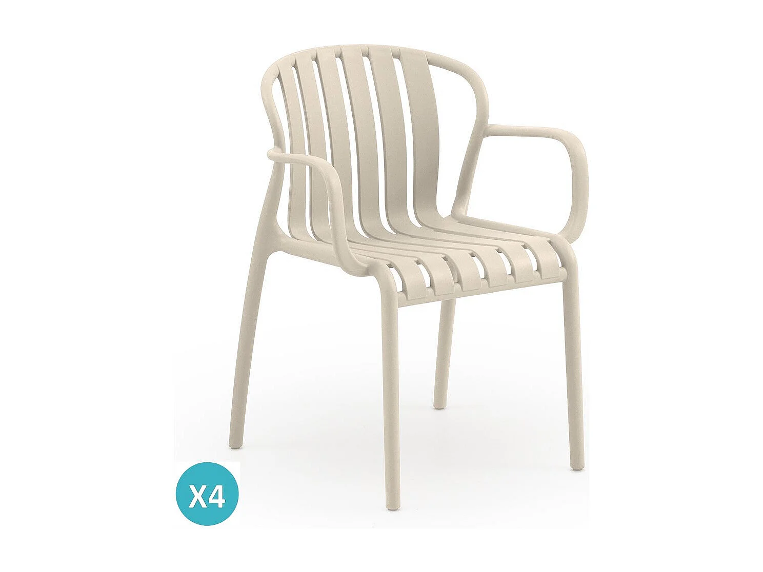 Set van 4 crèmekleurige polypropyleen fauteuils