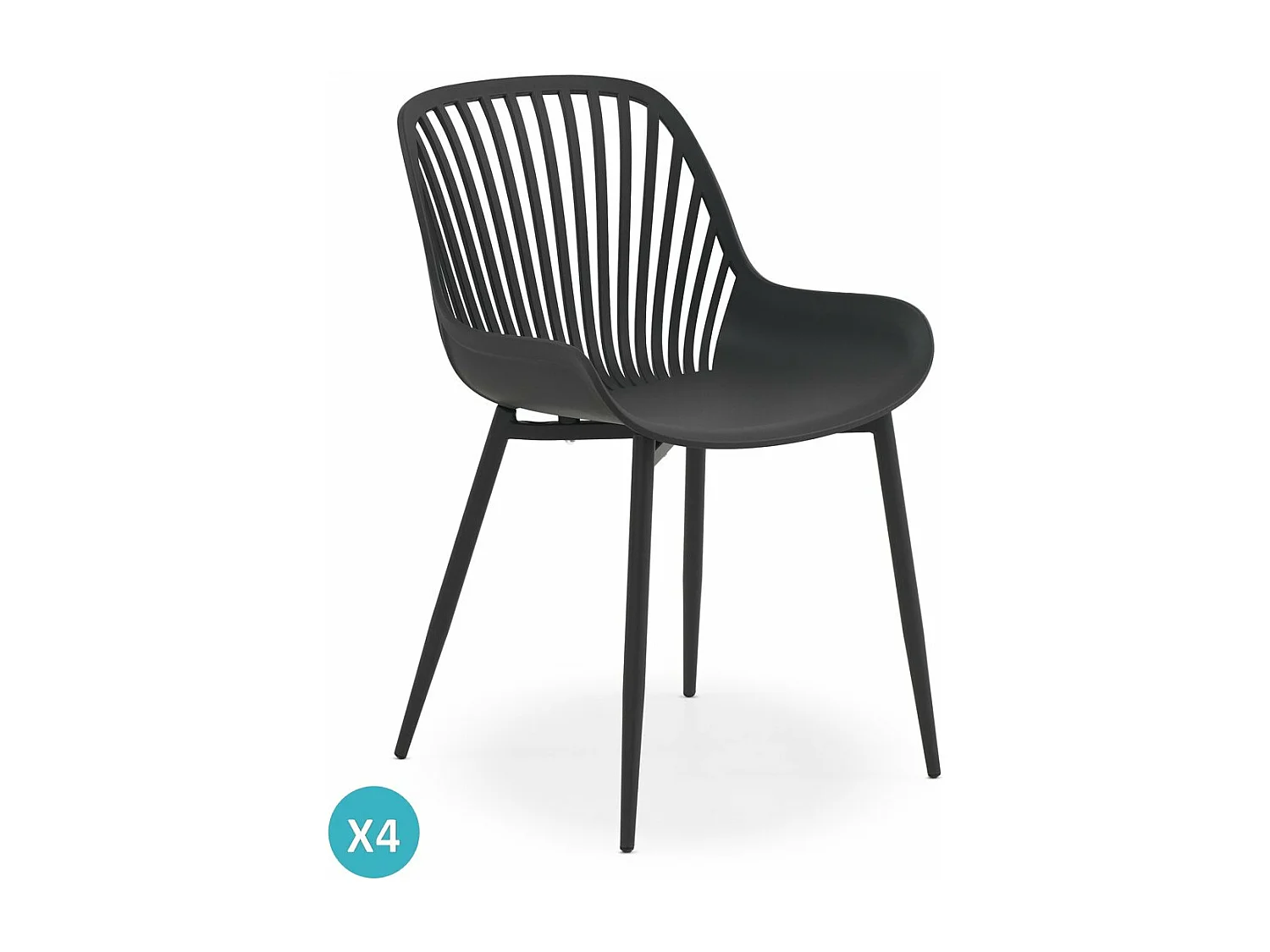 Lot de 4 fauteuils en polypropylène couleur gris avec pieds en métal