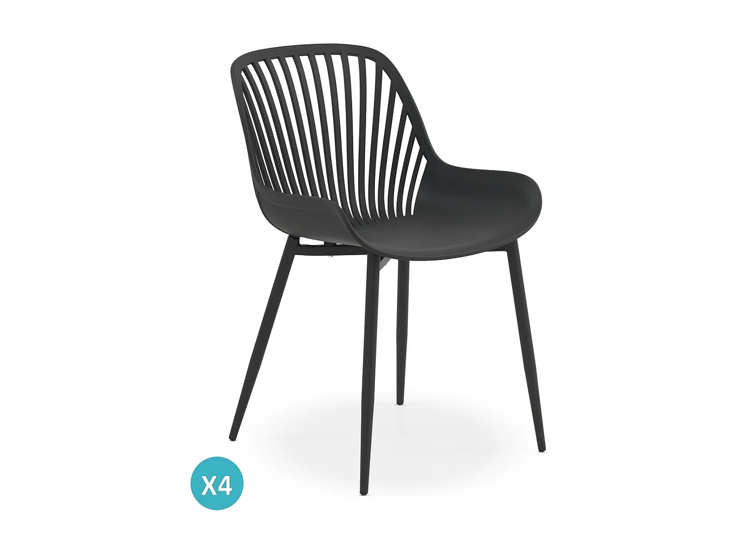 Set van 4 stoelen van grijs polypropyleen met metalen poten