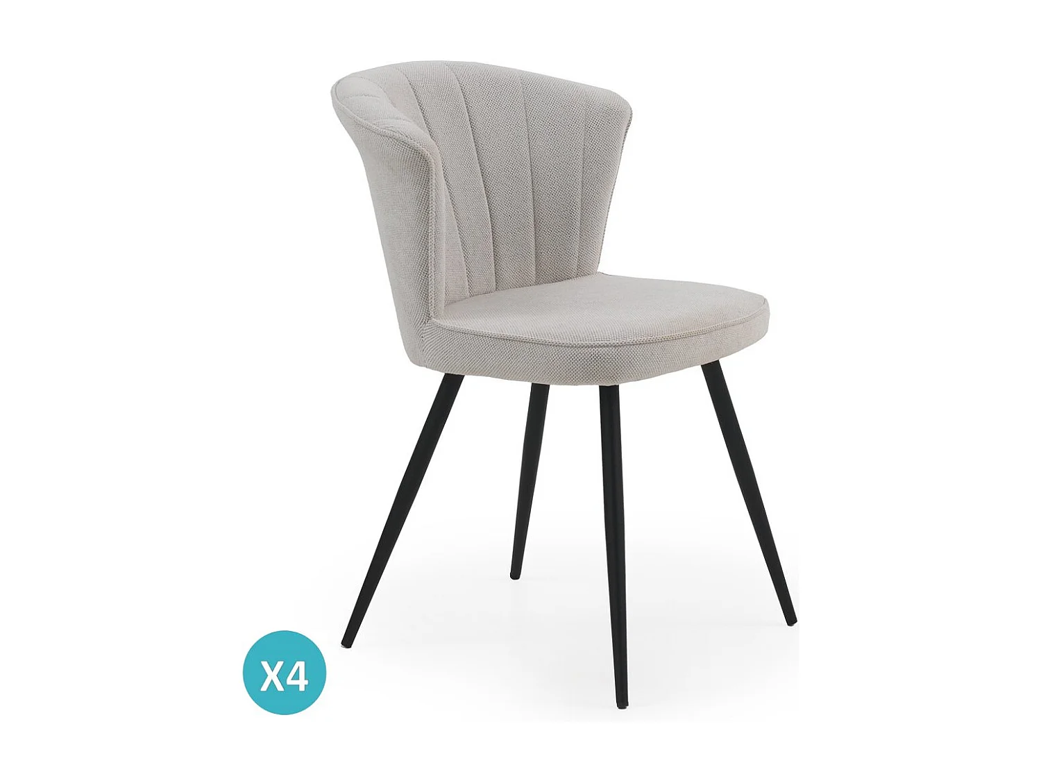 Pacote de 4 cadeiras estofadas cor de osso pernas de metal preto