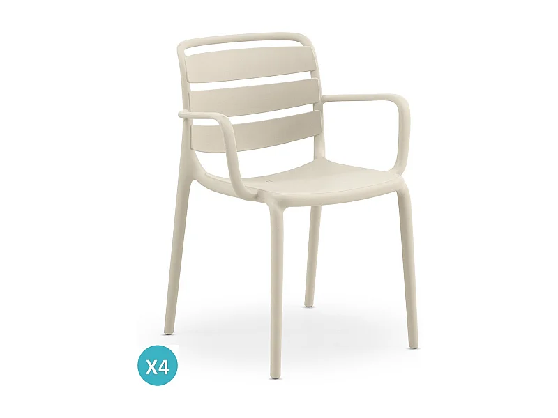 Lot de 4 fauteuils en polypropylène couleur crème