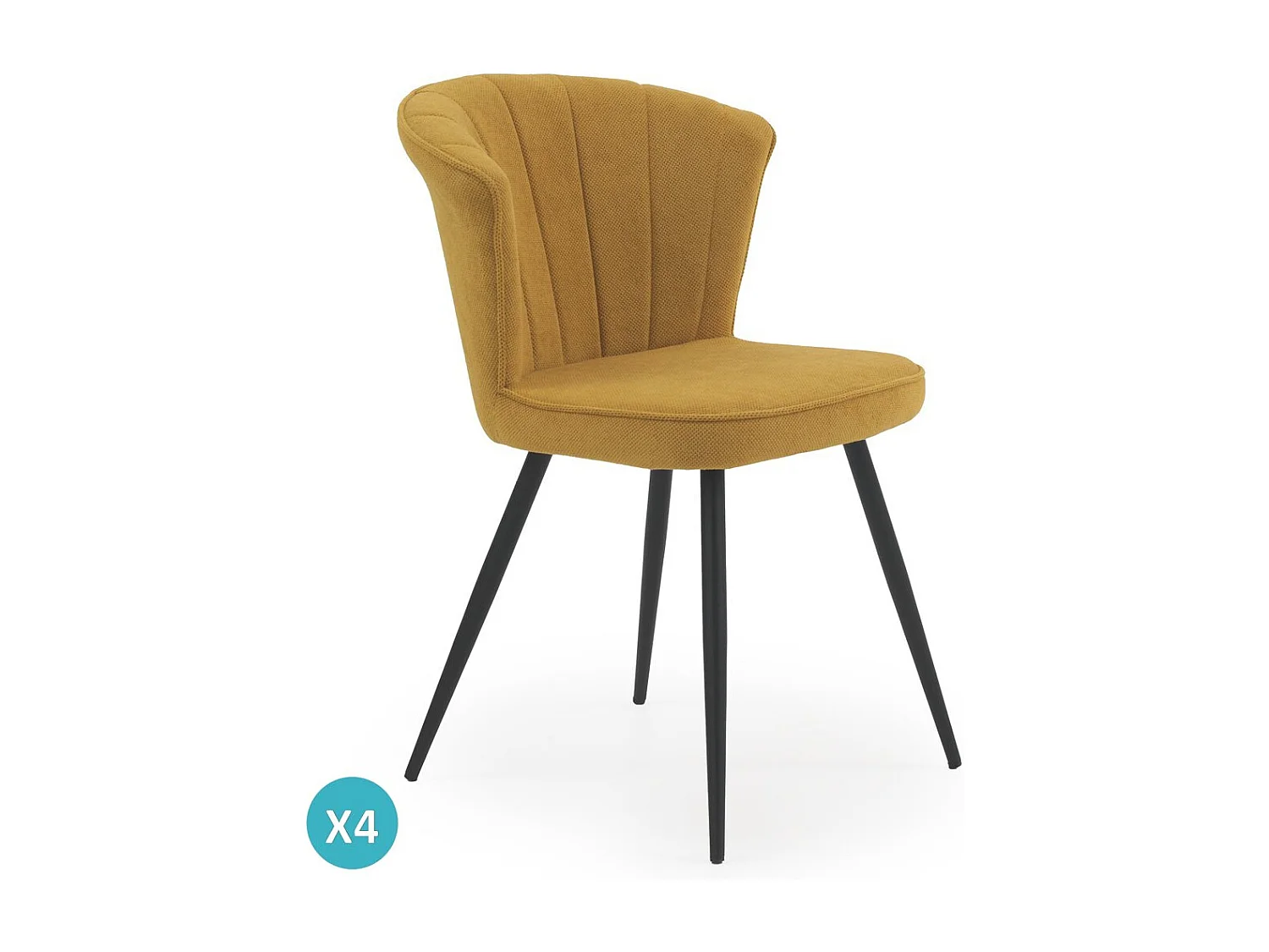 Lot de 4 chaises rembourrées couleur moutarde avec pieds métalliques noirs