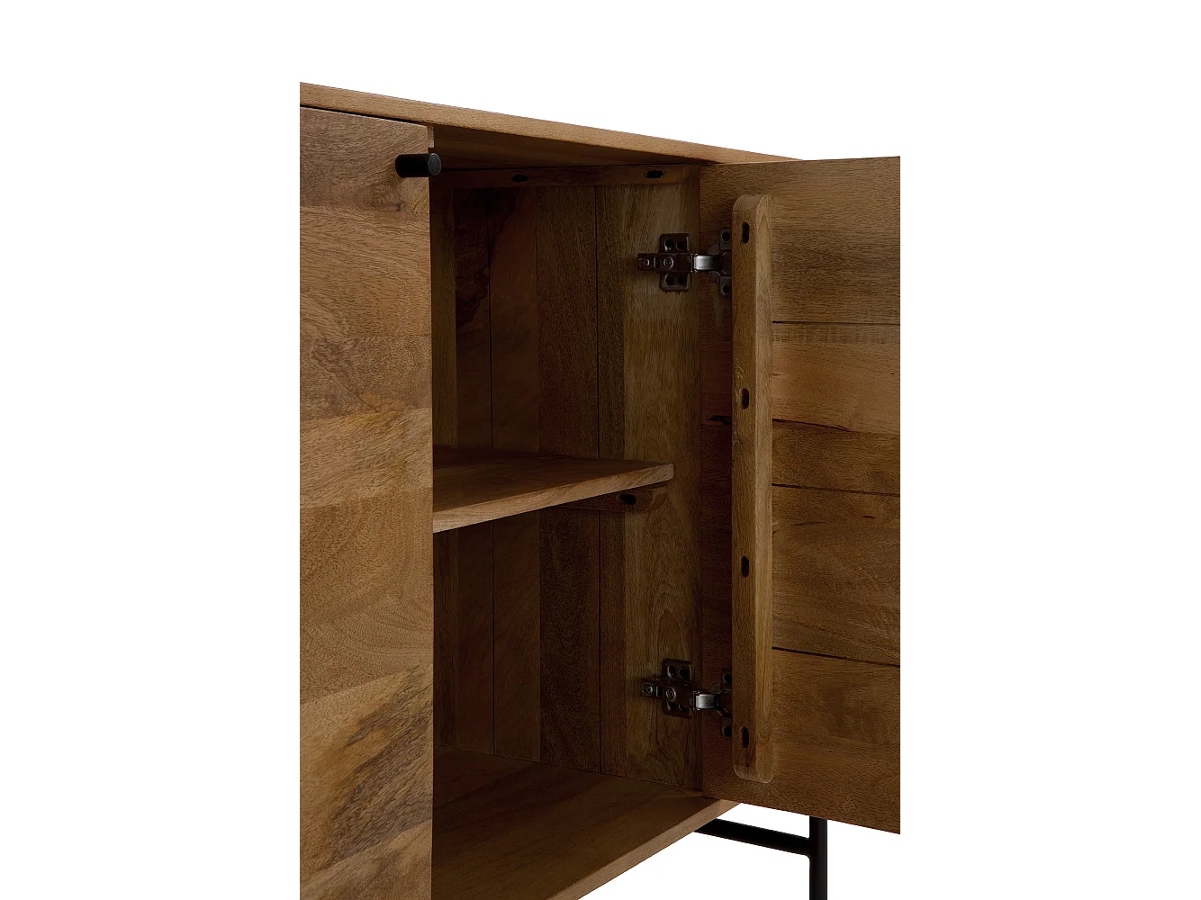 Credenza dai contorni curvi in legno massello di mango con 4 ante