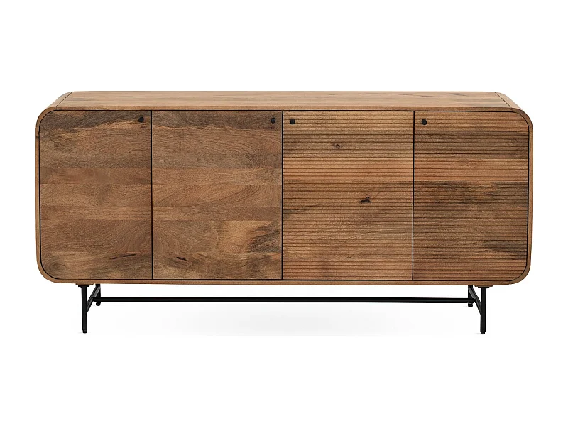 Credenza dai contorni curvi in legno massello di mango con 4 ante