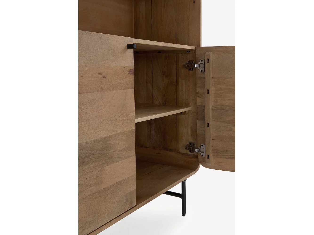 Aparador alto contornos curvos de madera maciza de mango con 2 puertas