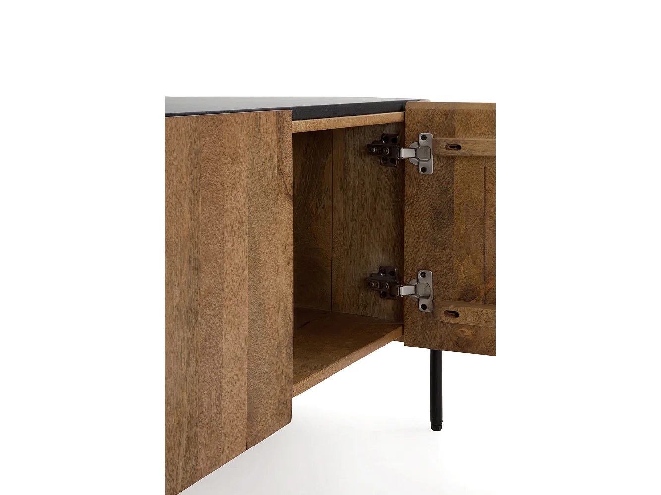 Mesa de TV com forma elíptica 4 portas em madeira de manga maciça