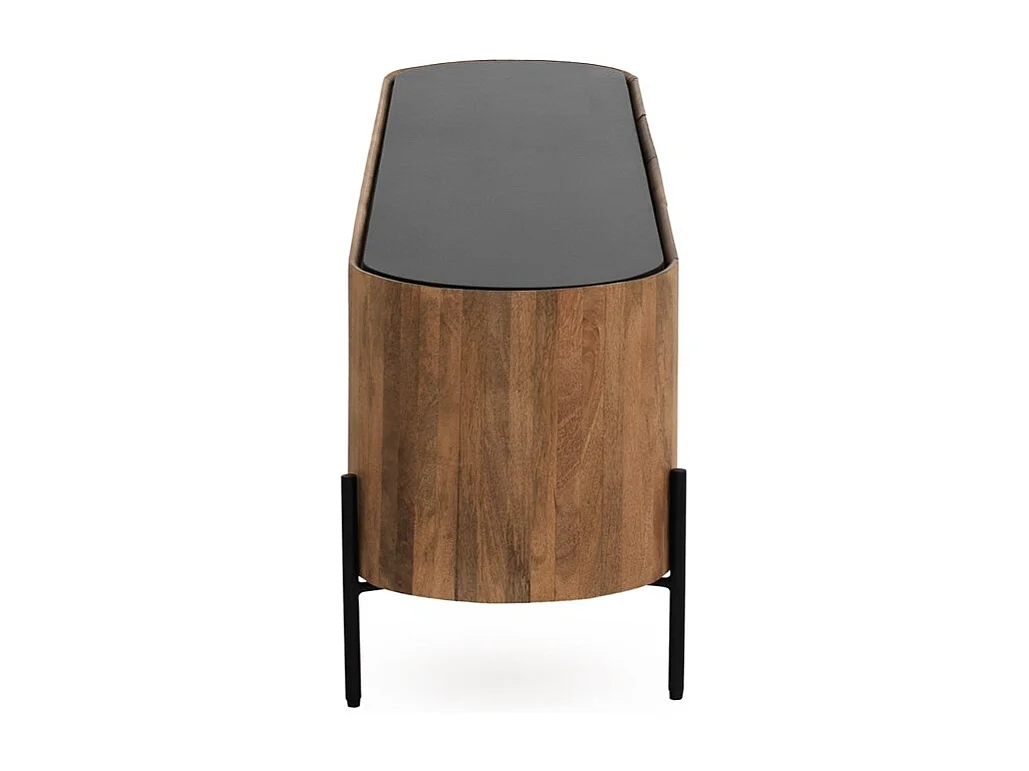 Mesa de TV com forma elíptica 4 portas em madeira de manga maciça