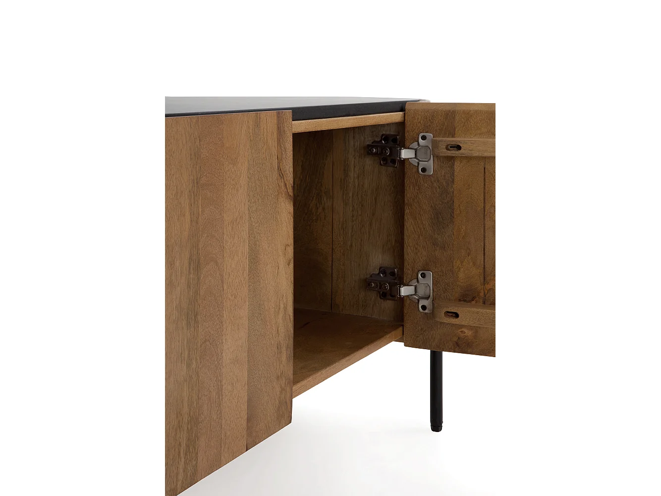 Mesa de TV com forma elíptica 4 portas em madeira de manga maciça