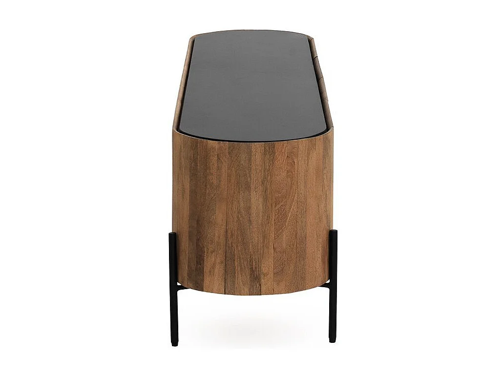 Mesa de TV com forma elíptica 4 portas em madeira de manga maciça