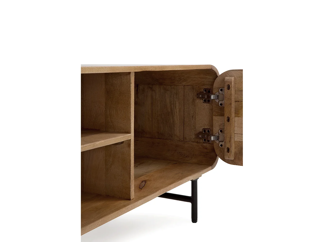 Armário TV com contornos curvos em madeira maciça de manga com 3 portas