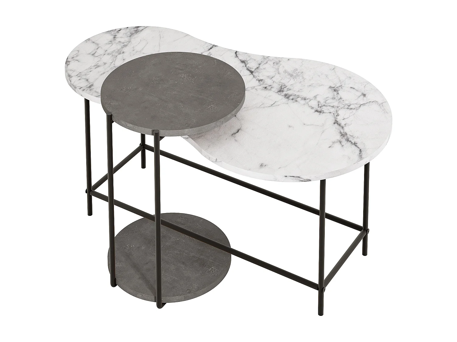 Decortie Wit Marmer Effect, Retro Grijs 65x102.5x53.8cm Nesttafels met 2 Stuks Spaanplaat, Metaal Salontafel Cuddle