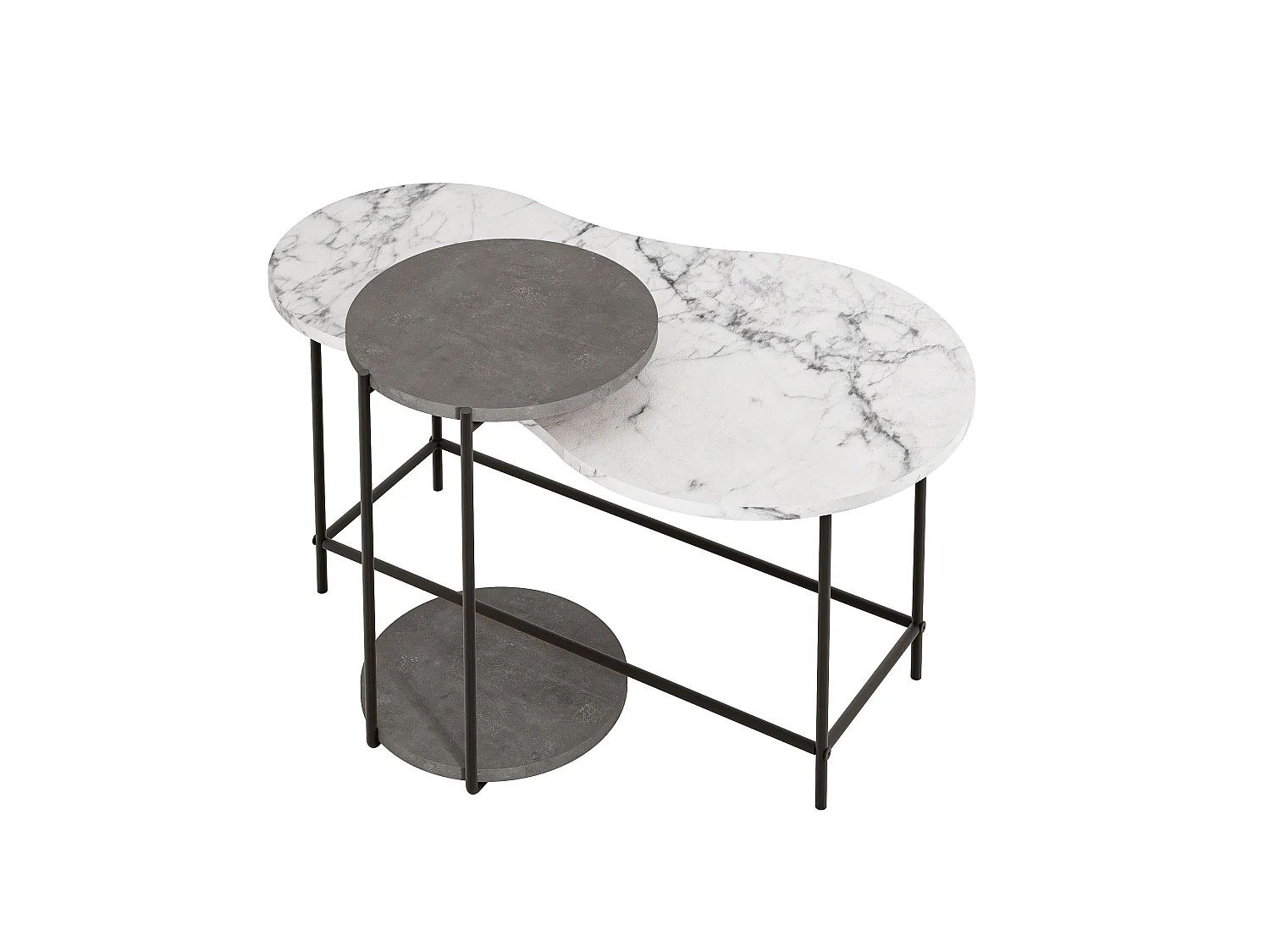 Decortie Wit Marmer Effect, Retro Grijs 65x102.5x53.8cm Nesttafels met 2 Stuks Spaanplaat, Metaal Salontafel Cuddle