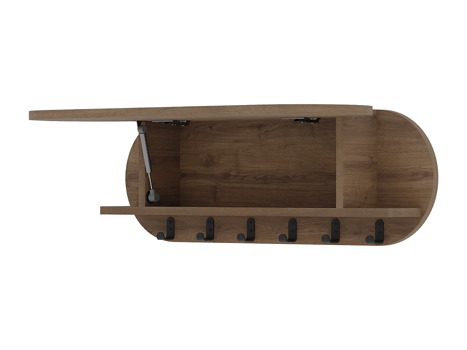 Decortie Effet Chêne Foncé 15.5x84x28.5cm Patère murale avec 6 crochets, Panneau de particules, Métal Rangement Kroma