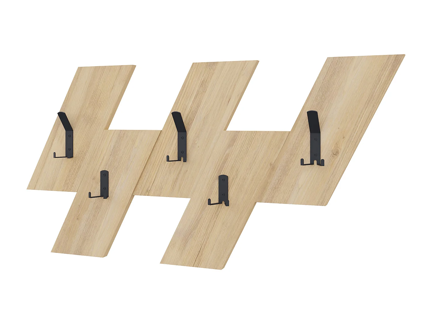 Decortie Chêne 1.8x75.2x45.3cm Porte-manteau mural avec 5 crochets, Panneau de particules, Métal Rangement d'étagère Livy