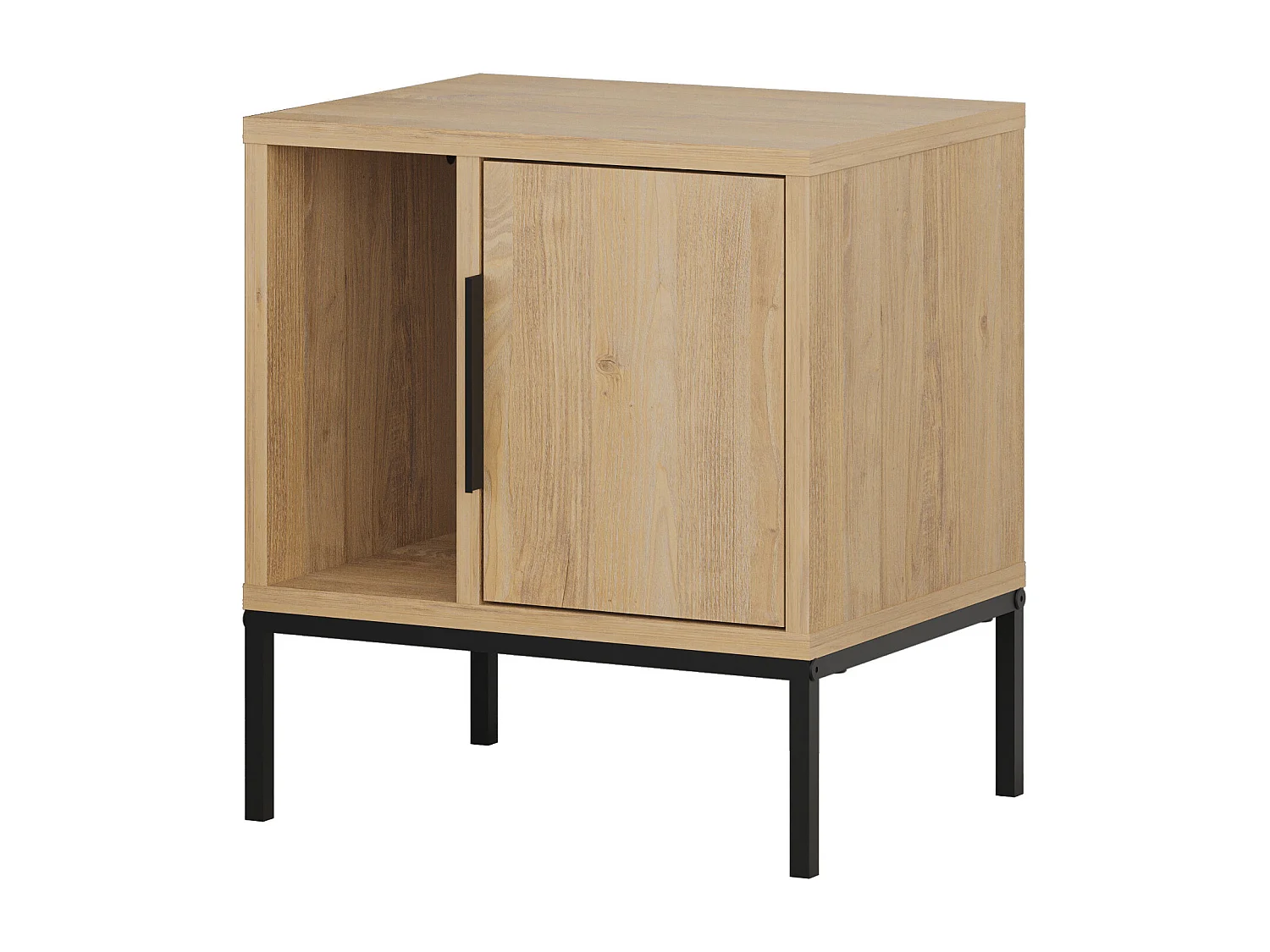 Decortie Chêne 35x45x50cm Table de nuit avec pied en U, panneau de particules, métal Table de chevet rectangulaire Glynn