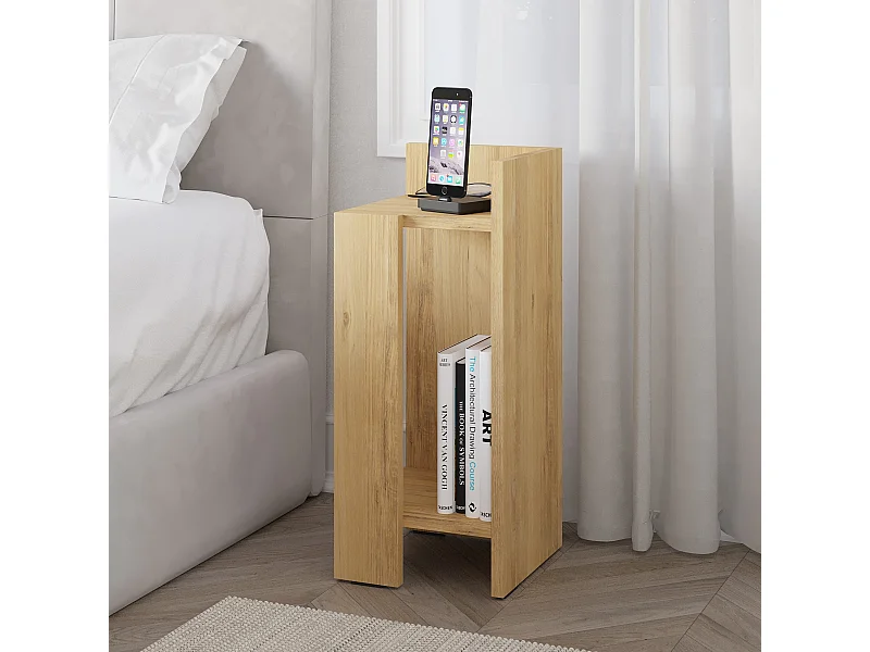 Decortie Chêne 27x25x60cm Table de chevet avec étagère Panneau de particules Table de chevet rectangulaire Elos