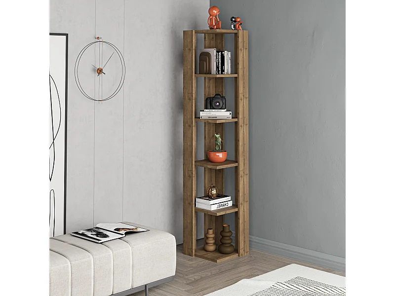 Decortie Effet Chêne Foncé 34x34x161cm Bibliothèque d'angle avec 5 niveaux Panneau de particules Unité d'affichage Nati