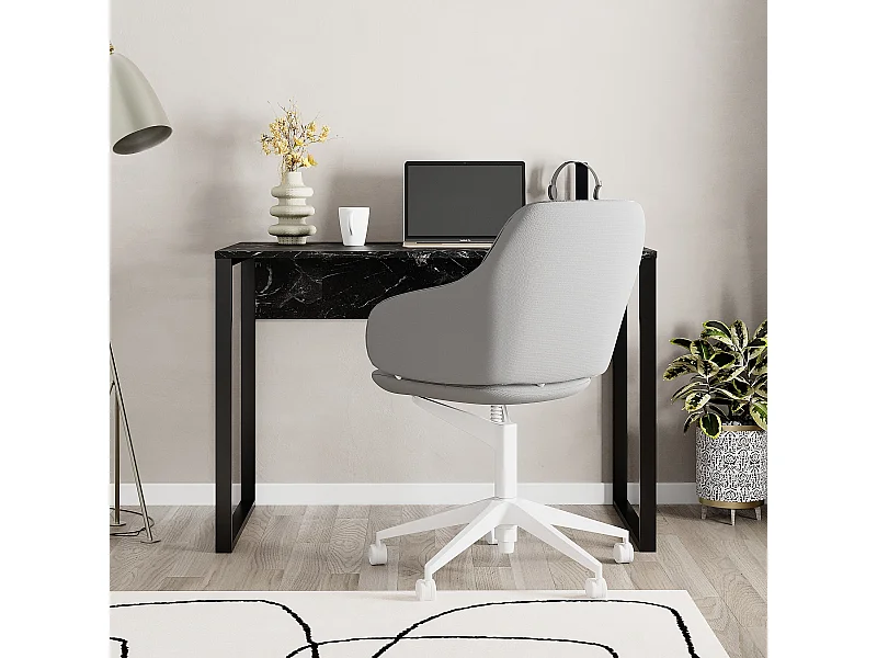 Decortie Effet Marbre Noir Mat (Pied en Métal Noir) 60x110x75cm Bureau Aggloméré, Table de bureau rectangulaire Inna