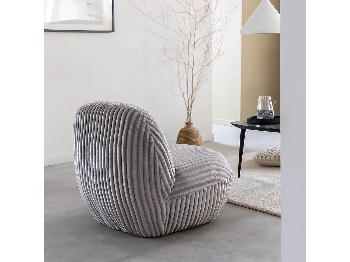 Fauteuil confort en velours côtelé gris Johanna