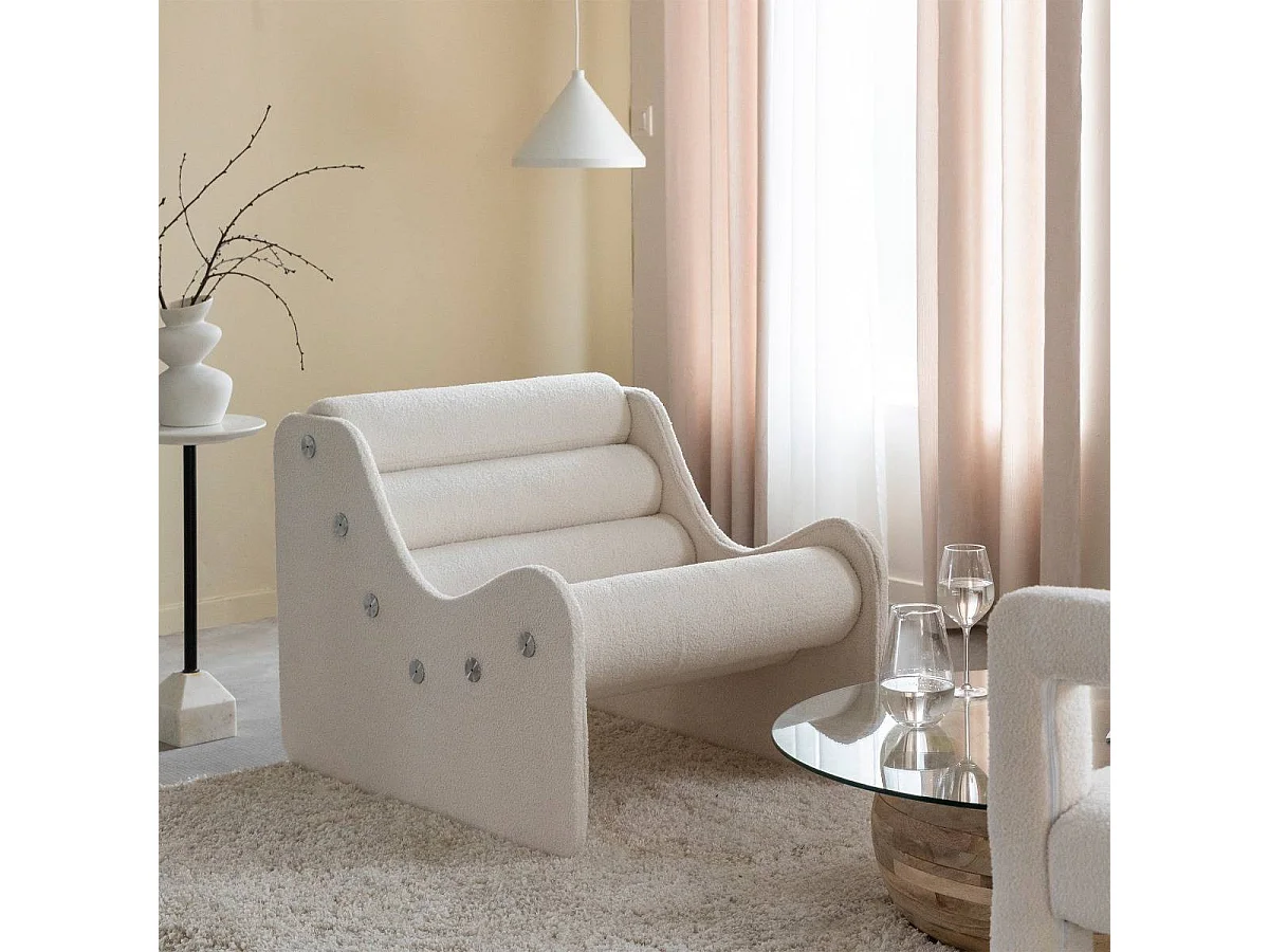 Sillón 70s blanco tela bouclé Soléa