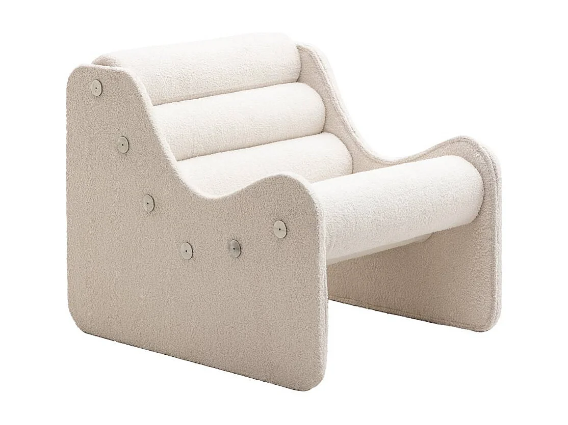 Fauteuil des années 70 en tissu bouclette blanc Athéna