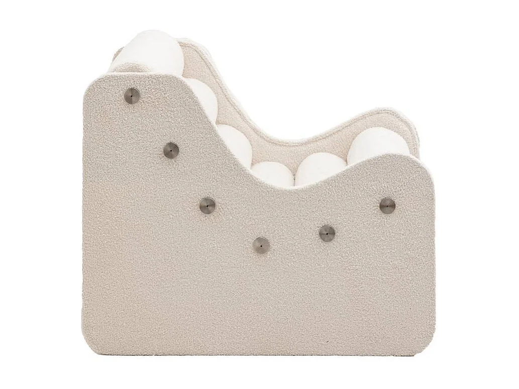 Fauteuil des années 70 en tissu bouclette blanc Athéna