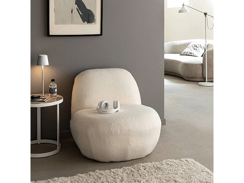 Fauteuil confort en tissu bouclette blanc Johanna