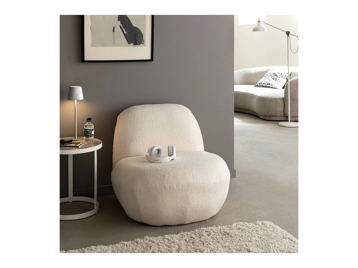 Fauteuil confort en tissu bouclette blanc Soléa