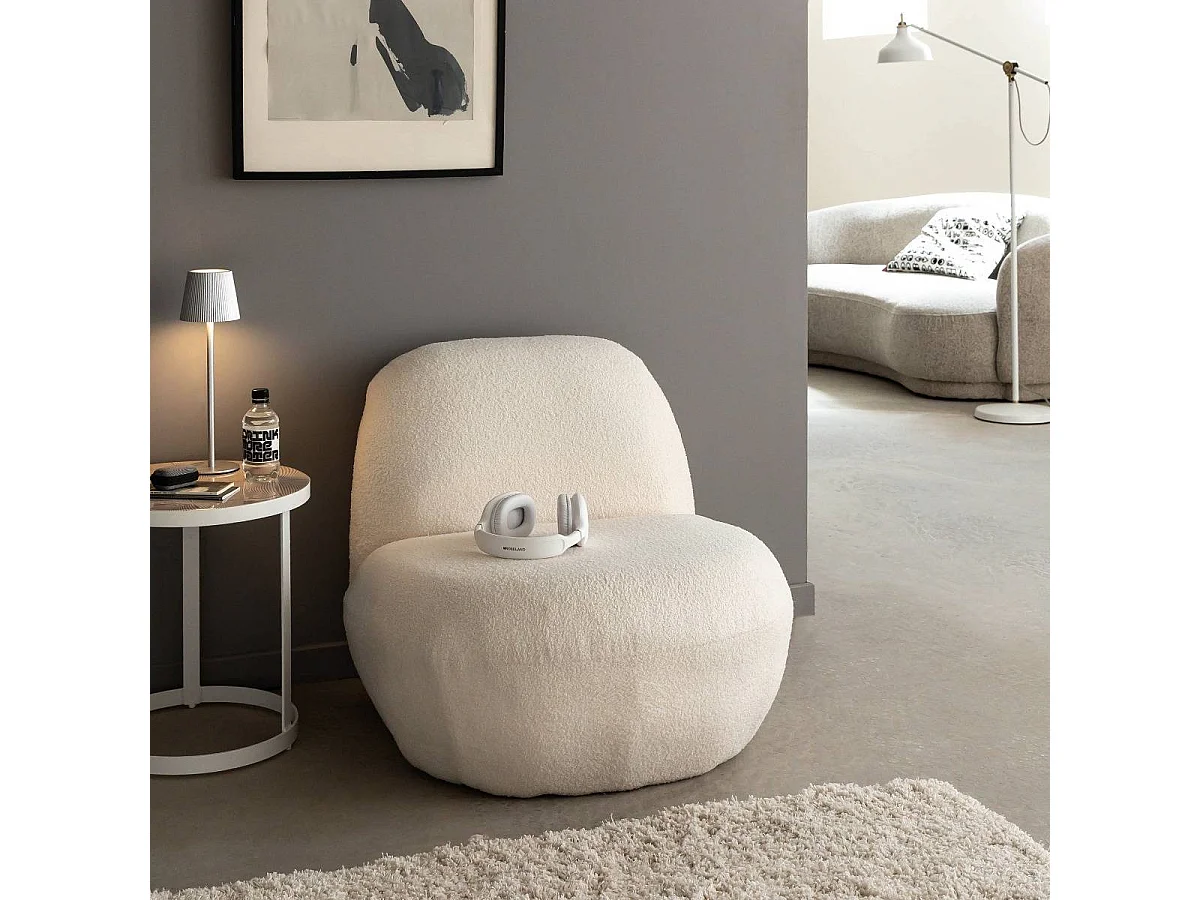 Fauteuil confort en tissu bouclette blanc Johanna
