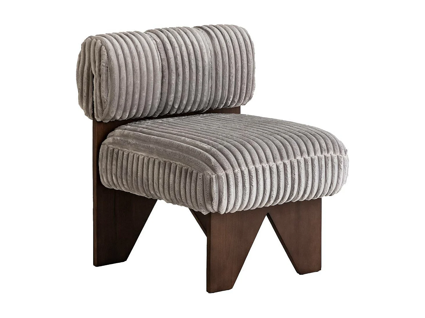 Petit fauteuil carré en velours côtelé et bois d'hévéa gris Eleonor