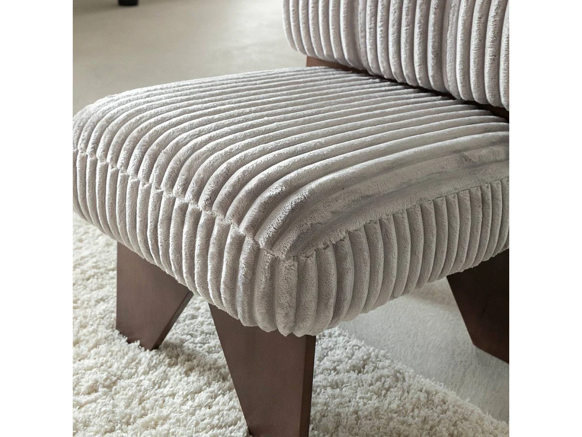 Petit fauteuil carré en velours côtelé et bois d'hévéa gris Eleonor