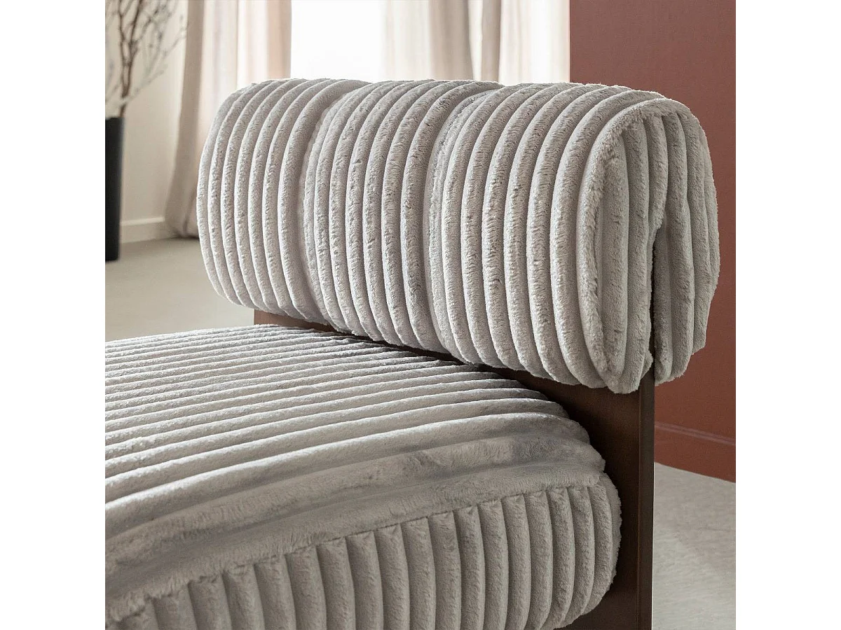 Petit fauteuil carré en velours côtelé et bois d'hévéa gris Eleonor