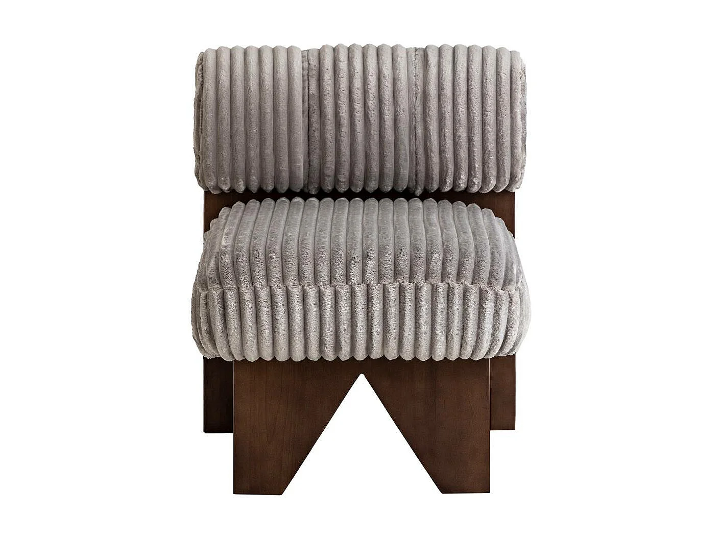 Petit fauteuil carré en velours côtelé et bois d'hévéa gris Eleonor