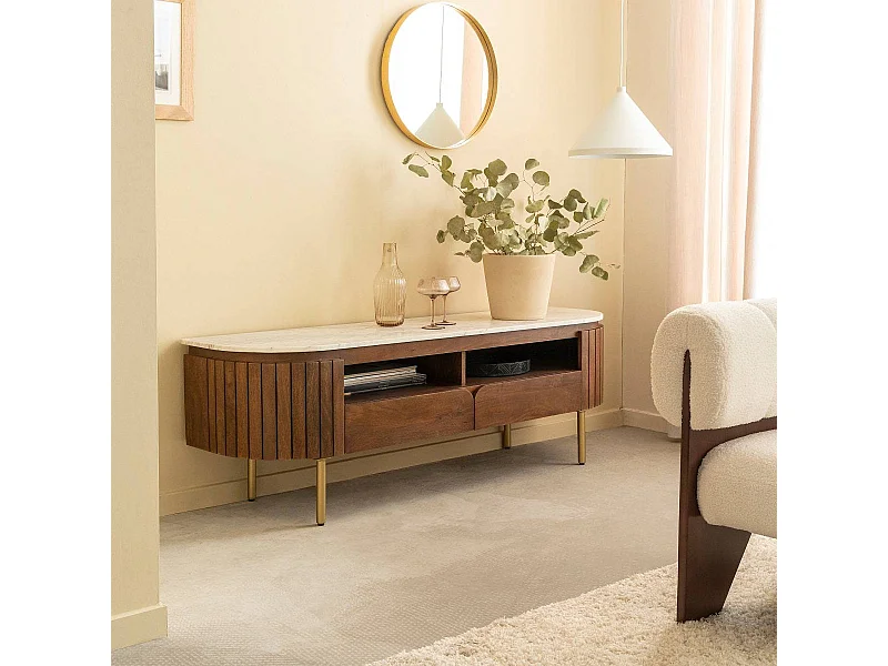 Mueble de TV en mármol y madera de mango Sienne