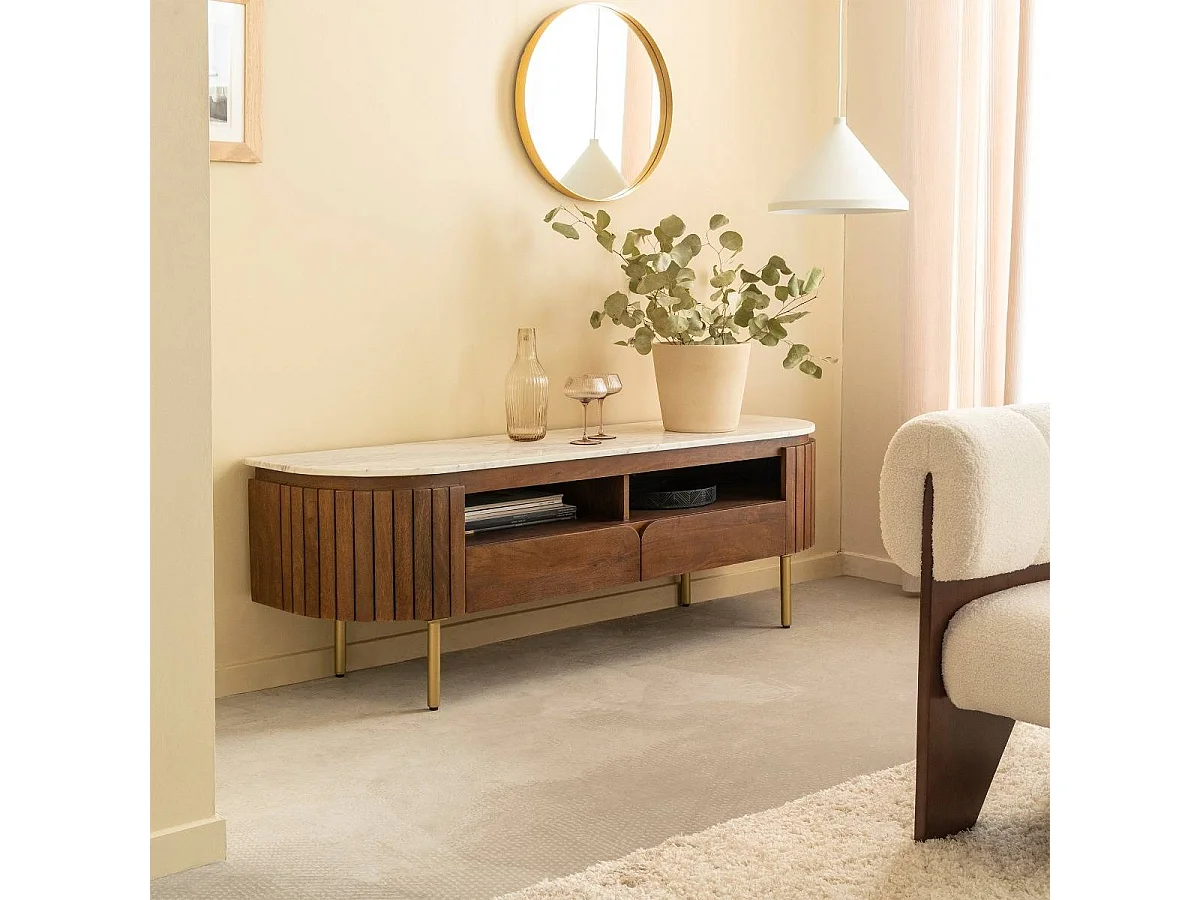 Mueble de TV en mármol y madera de mango Sienne