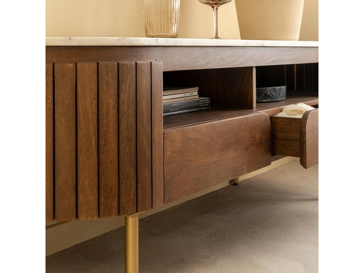 Mueble de TV en mármol y madera de mango Sienne