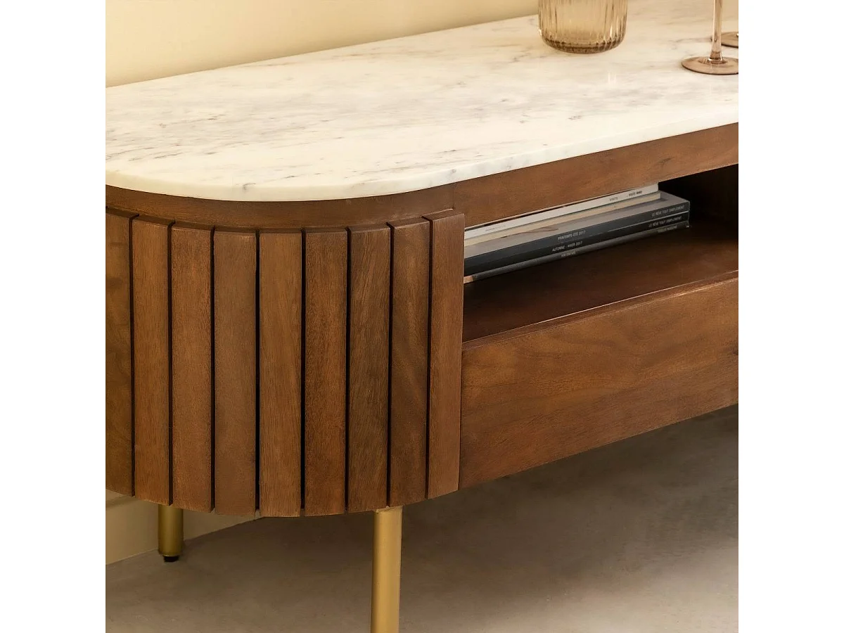 Mueble de TV en mármol y madera de mango Sienne