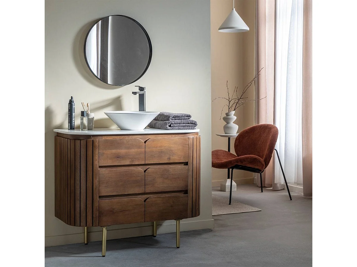 Mueble de baño en madera de mango y mármol Siena