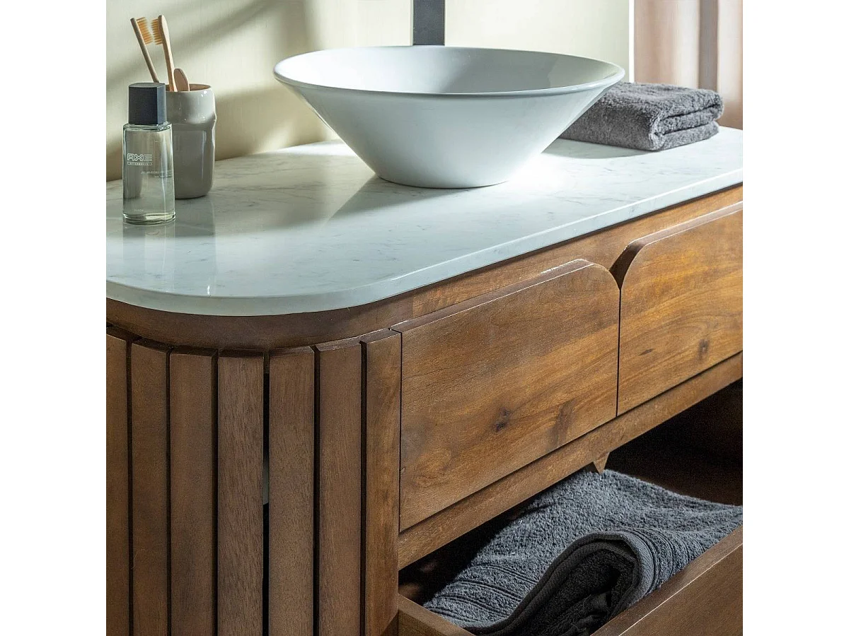 Mueble de baño en madera de mango y mármol Siena